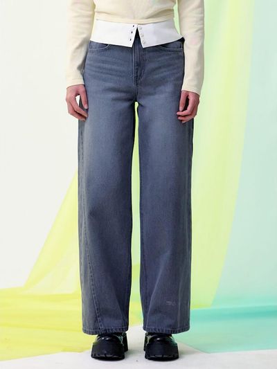kuho plus Panelled Semi Wide Fit Denim Pants [Grey] (KE5121M563)