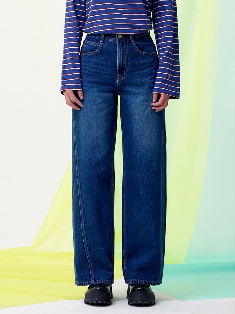 kuho plus Panelled Semi Wide Vintage Cotton Denim Pants [Blue] (KE5121M56P)