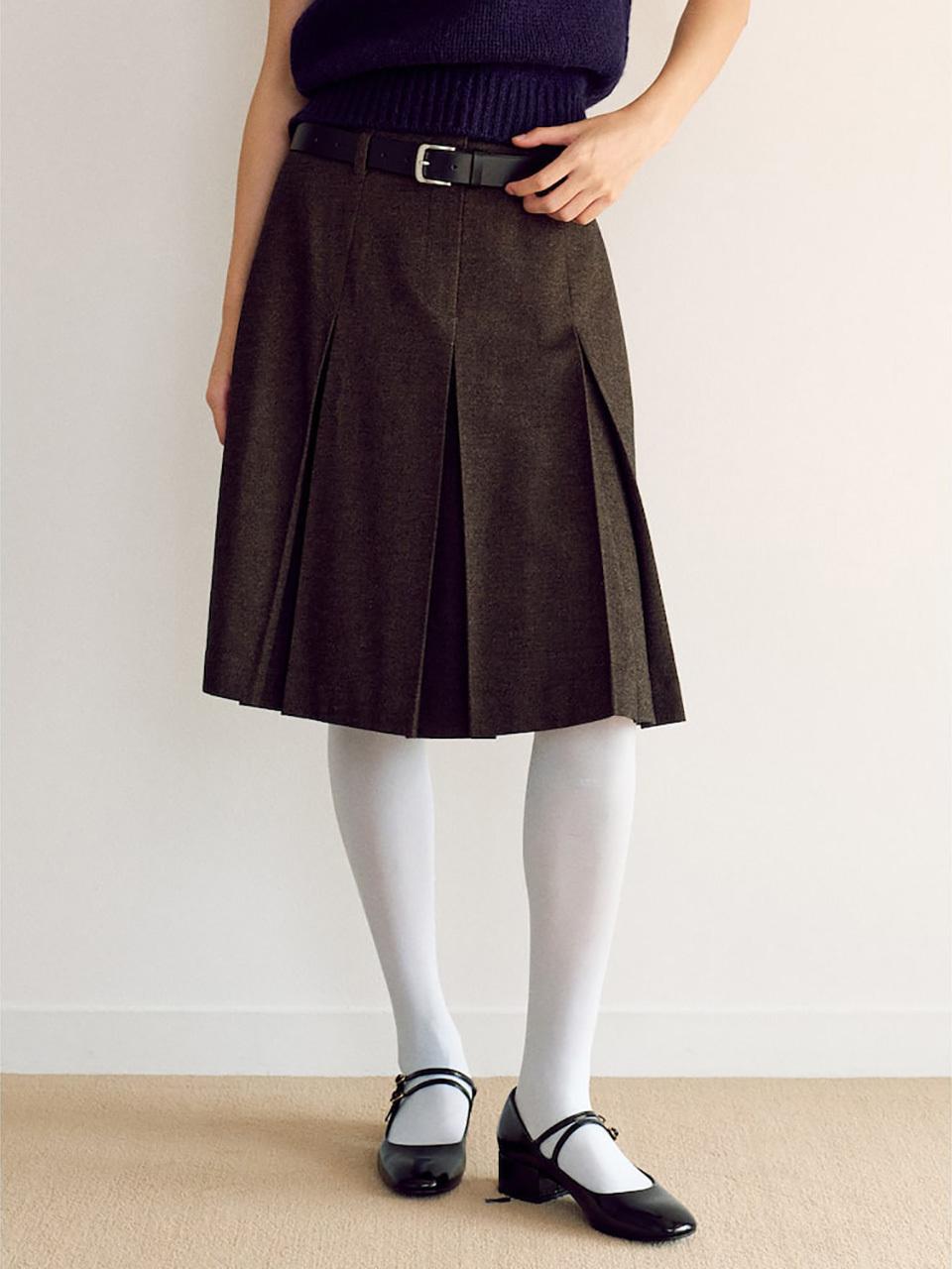 kuho plus Pleated Midi Skirt - Brown