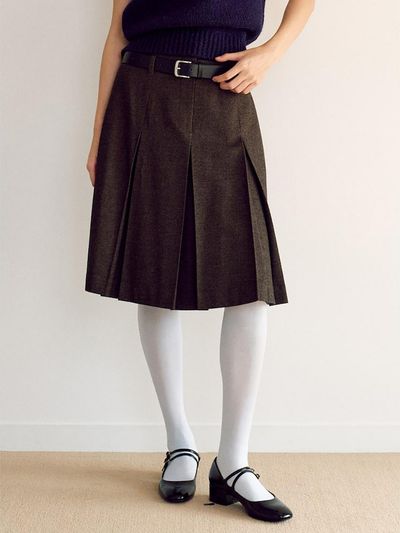 kuho plus Pleated Midi Skirt - Brown