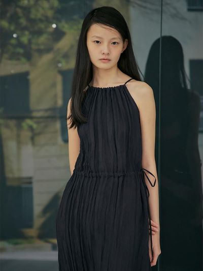 kuho plus Satin Shirring Halter Mini Dress [Black] (KE5271M015)