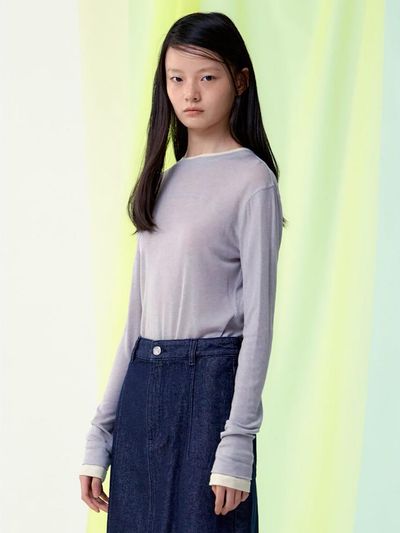 kuho plus Sheer Layered Slim Fit Long Sleeve T-shirt [Light Grey] (KE5140M062)