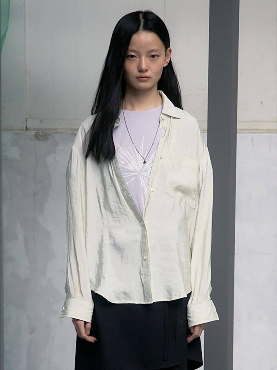 kuho plus Sheer Semi Overfit Polyester Blend Blouse [Light Green] (KE5260M01L)