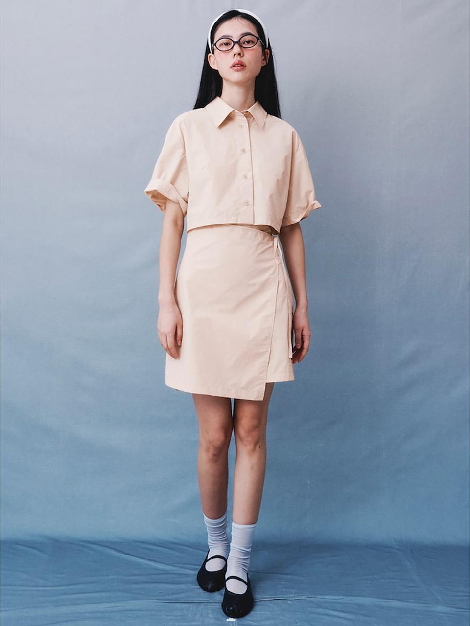 kuho plus Signature Cut Out Shirts Mini Dress Beige (KE4371M