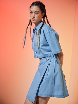 kuho plus Signature Cutout Shirt Mini Dress - Blue