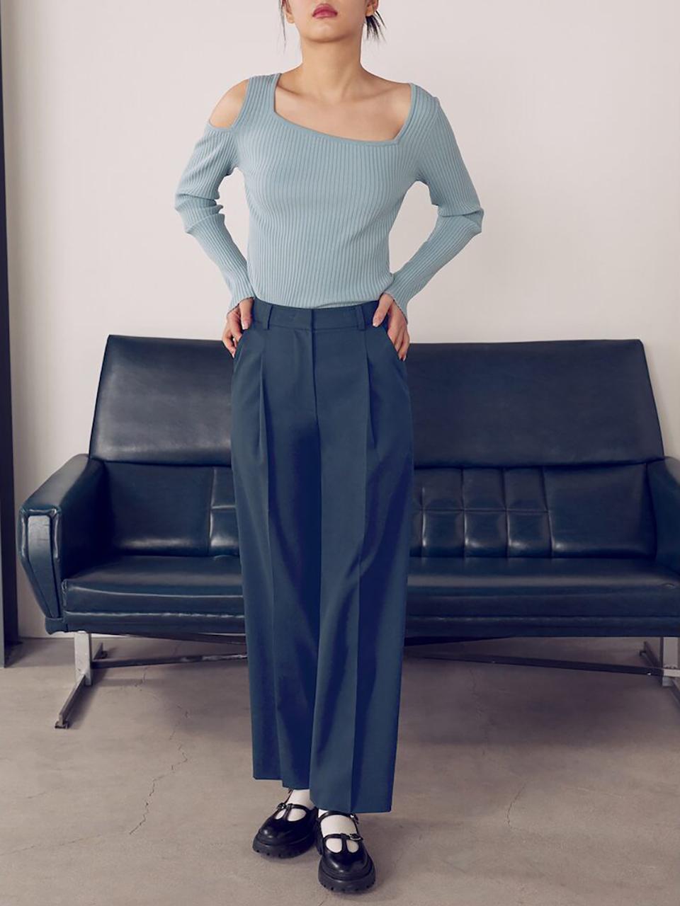 kuho plus Signature Semi Wide Pants_Ash Blue