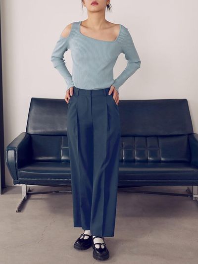kuho plus Signature Semi Wide Pants_Ash Blue