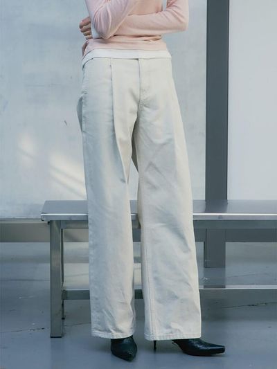 kuho plus Signature Semi Wide Premium Cotton Denim Pants [Ivory] (KE5121M510)