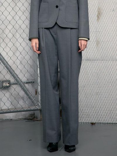 kuho plus Signature Semi Wide Wool Gabardine Pants [Grey] (KE5221M013)