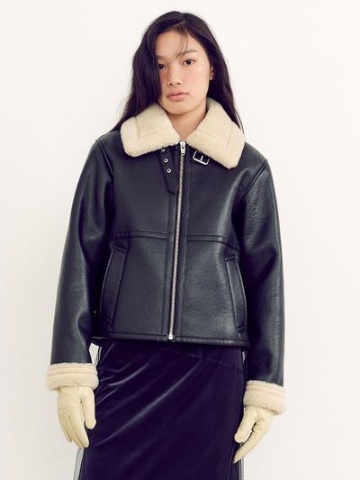 kuho plus Signature Shearling Faux Leather Jacket - Black