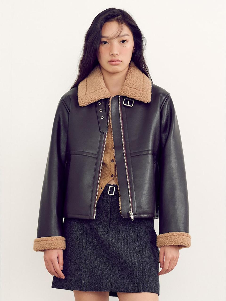 kuho plus Signature Shearling Faux Leather Jacket - Brown