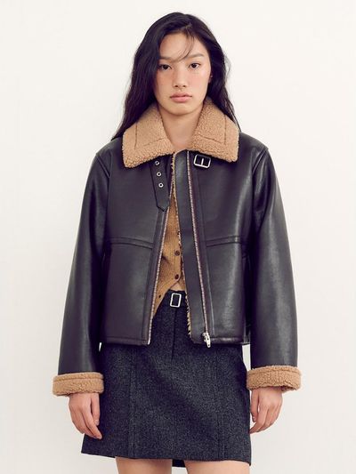 kuho plus Signature Shearling Faux Leather Jacket - Brown
