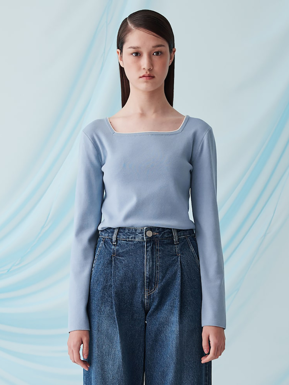 kuho plus Square Neck Knit Pullover _Sky Blue