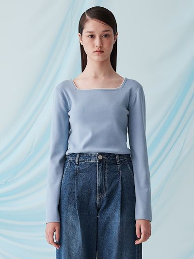 kuho plus Square Neck Knit Pullover _Sky Blue