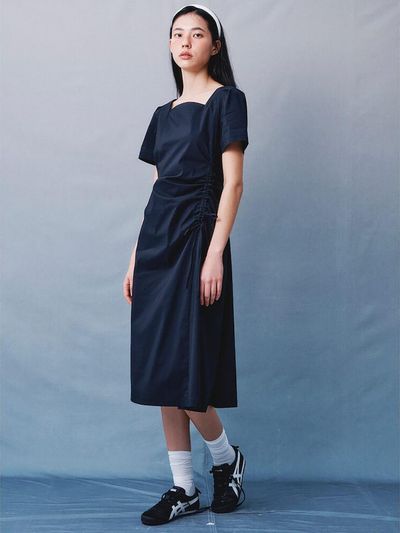 kuho plus Square Neck Shirring Long Dress Navy (KE4371M04R)