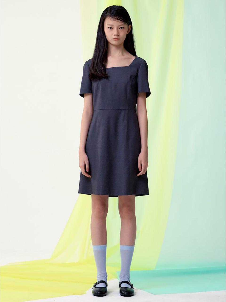 kuho plus Strap Point Asymmetric Mini Dress [Grey] (KE5171M053)