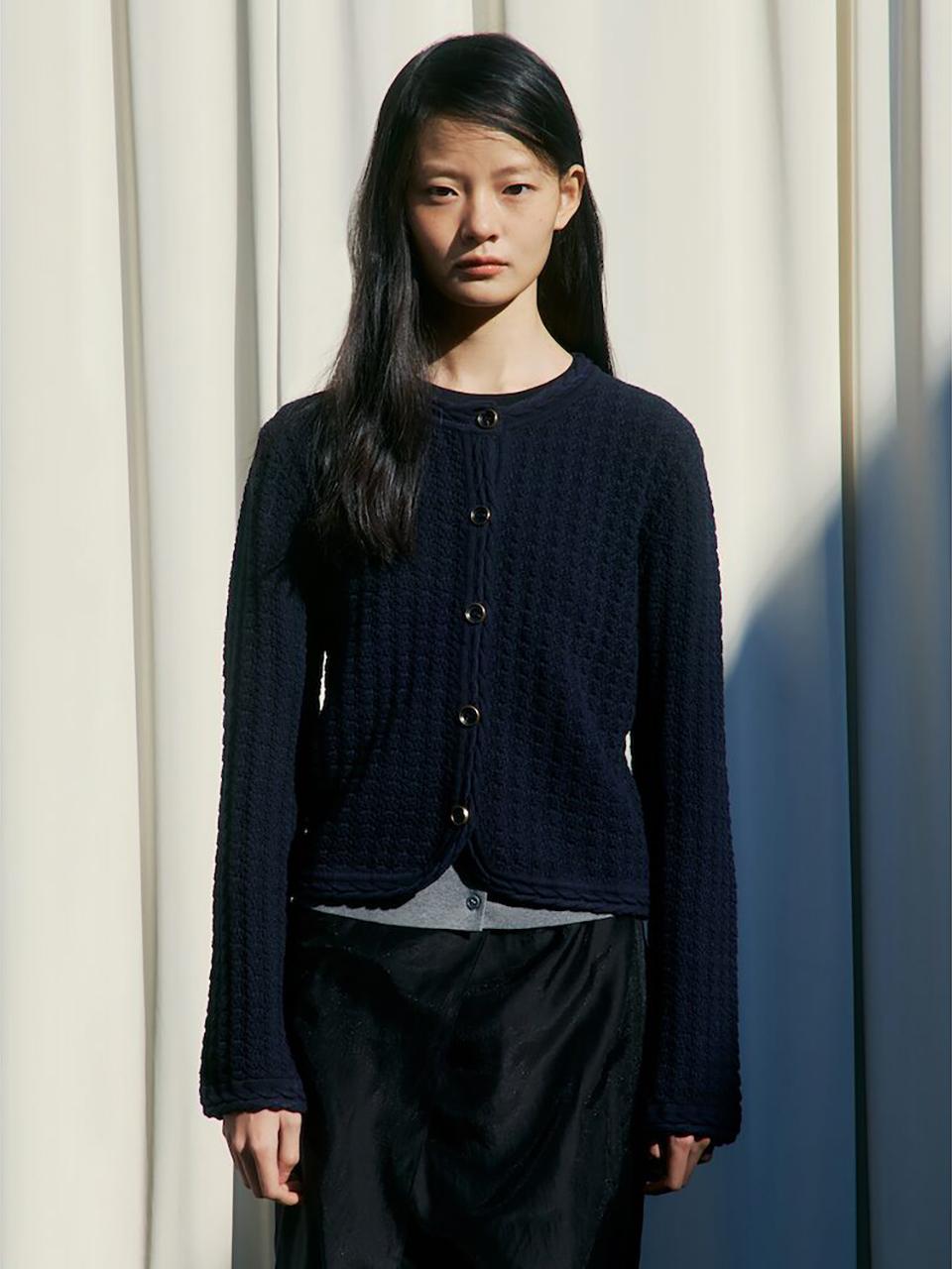 kuho plus Trimming Point Cotton Blend Regular Fit Cardigan [Navy] (KE515AM02R)