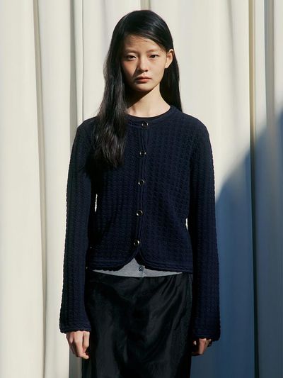 kuho plus Trimming Point Cotton Blend Regular Fit Cardigan [Navy] (KE515AM02R)
