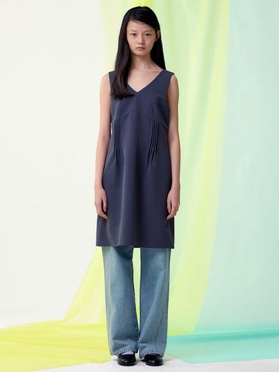kuho plus Tuck Detail Layered Semi A-line Sleeveless Dress [Grey] (KE5171M043)