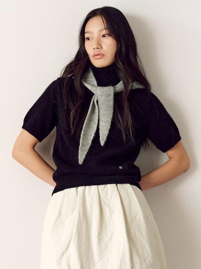 kuho plus Turtleneck Short Sleeve Knit Pullover - Navy