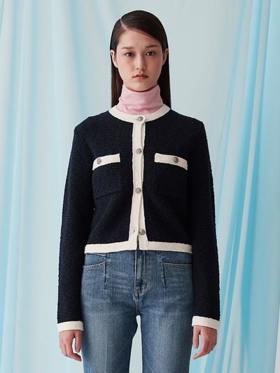 kuho plus Tweed Crop Cardigan _Navy