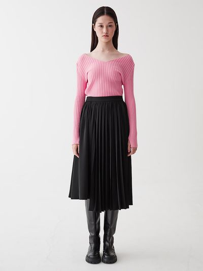 kuho plus V-neck Ribbed Knit Pullover _Pink