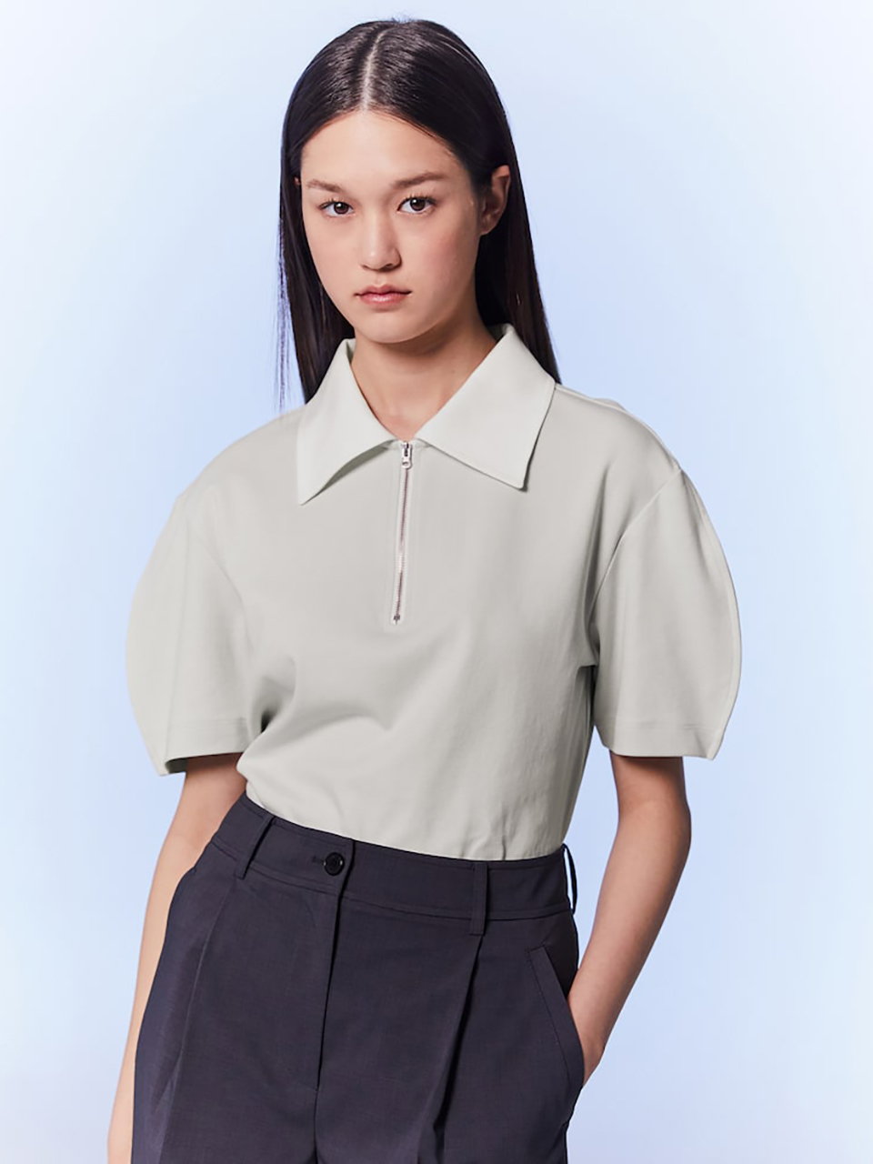kuho plus Volume Sleeve Collar Jersey Top