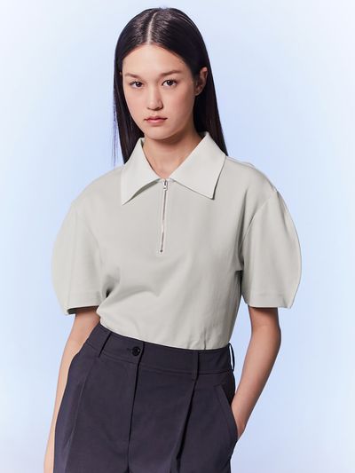 kuho plus Volume Sleeve Collar Jersey Top