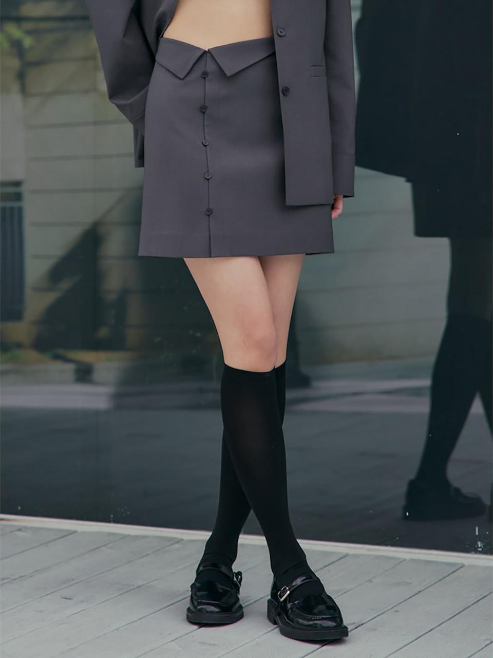 kuho plus Waist Point Asymmetric Wool Blend Mini Skirt [Grey] (KE5227M043)