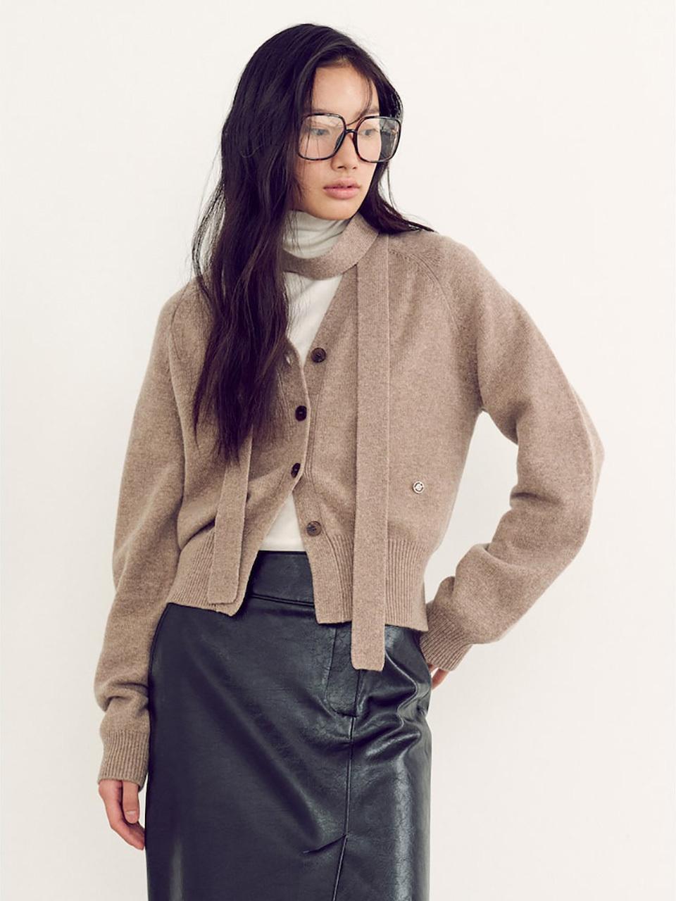 kuho plus Wool Muffler Knit Cardigan - Beige Melange