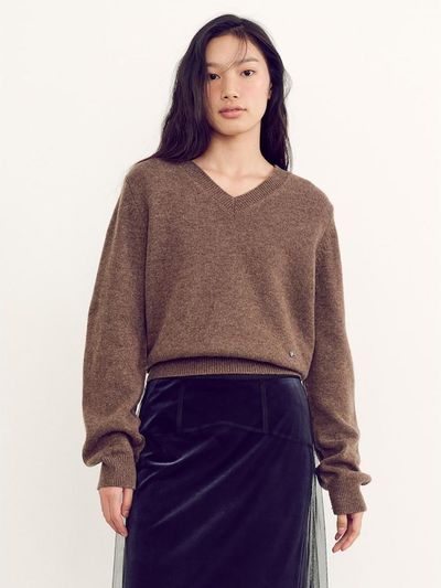 kuho plus Wool V-neck Knit Pullover - Brown