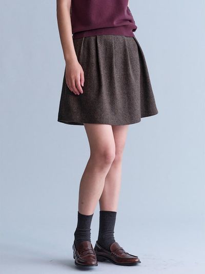 kuho plus Wool Volume Mini Skirt - Brown