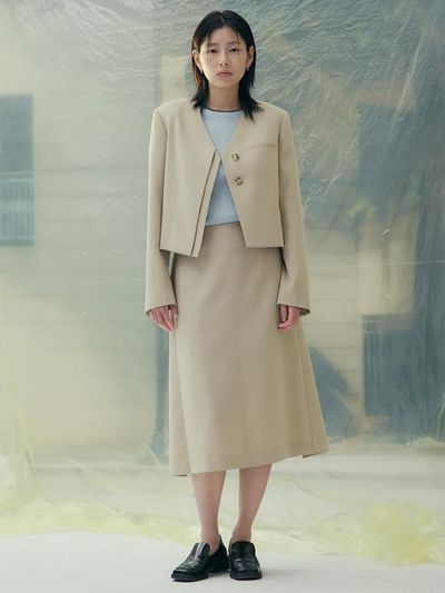 kuho plus Wrap Detail Semi A-line Midi Skirt [Beige] (KE5227M03A)
