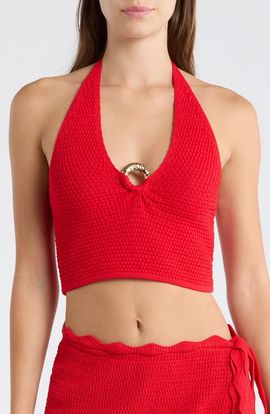 Kulani Kinis Kulani Kinis Ring Knit Halter Cover-Up Crop Top
