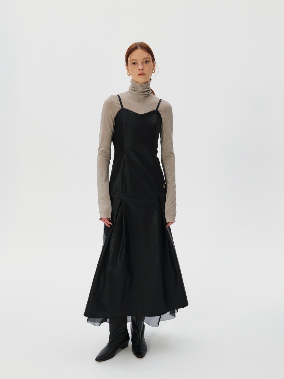 KUME Faux Leather Bustier Dress, Black