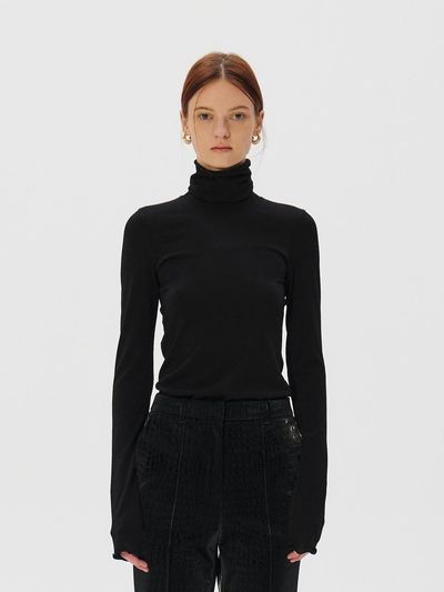 KUME Metalic Sheer Long Sleeves T-shirt, Black