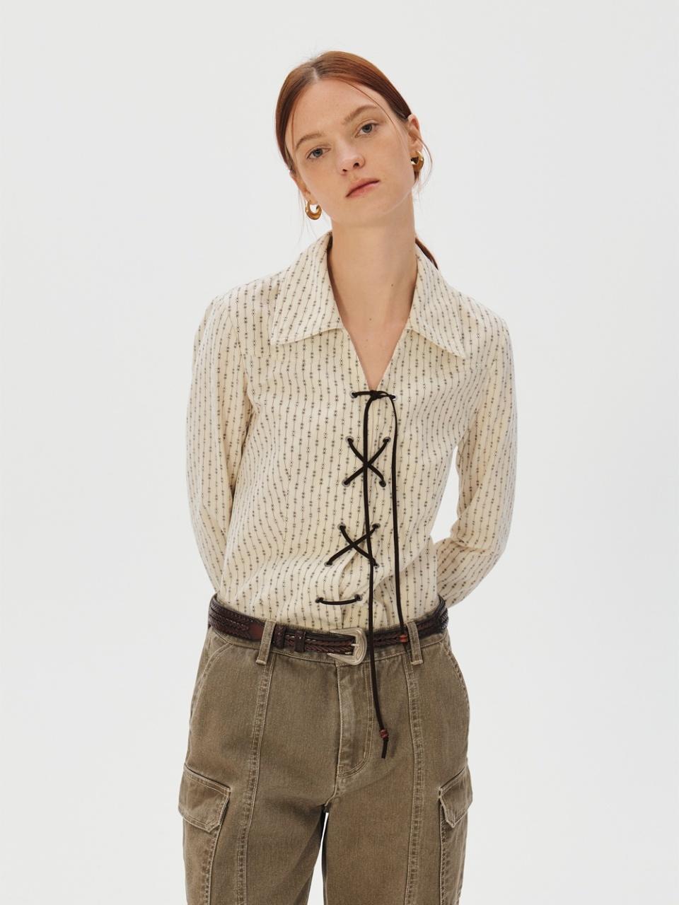 KUME Patterned corduroy string blouse,