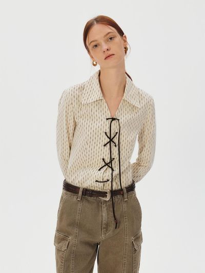 KUME Patterned corduroy string blouse,