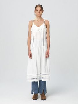 KUME Pleated Ruffle Sleeveless Long Dress [Ivory]