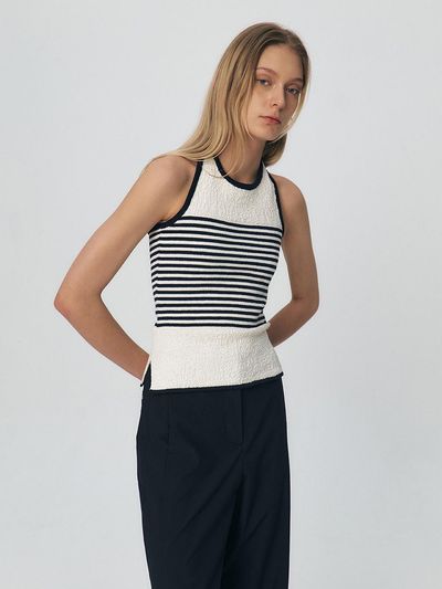 KUME Striped Knitted Halter Top [Ivory]