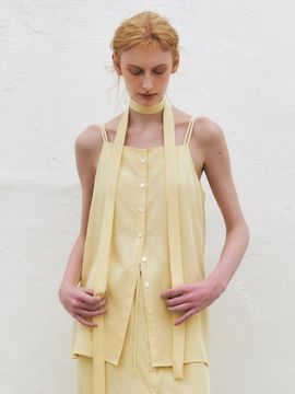 KUME Tencel Twill Sleeveless Scarf Top_Light Yellow