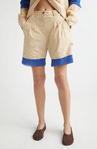 KuR KuR Stripe Organic Cotton Shorts with Crochet Panels