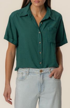 KUT from the Kloth KUT from the Kloth Aida Linen Blend Short Sleeve Button-Up Top