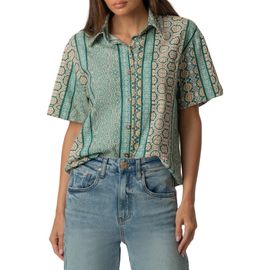 KUT from the Kloth KUT from the Kloth Aida Stretch Cotton Blend Short Sleeve Button-Up Top