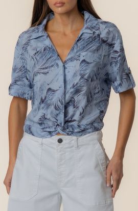 KUT from the Kloth KUT from the Kloth Rebel Printed Knot Front Linen Blend Top