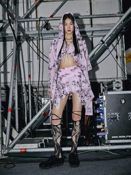 Kwak Hyun Joo Collection Halterneck Ring Polyester Hoodie Set