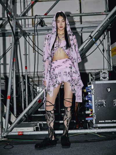 Kwak Hyun Joo Collection Halterneck Ring Polyester Hoodie Set