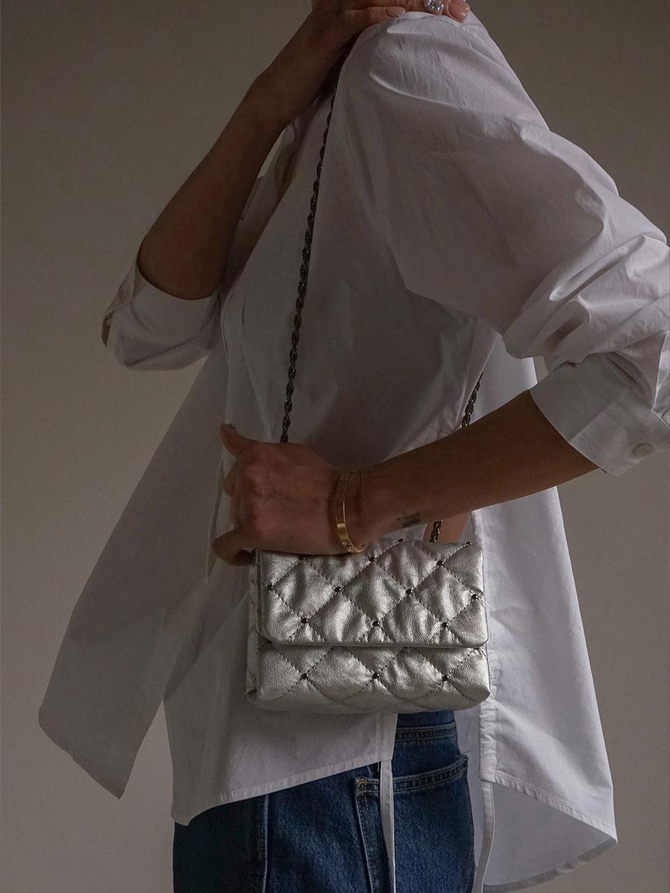KWANI Lozenge Studded Micro Bag_Silver