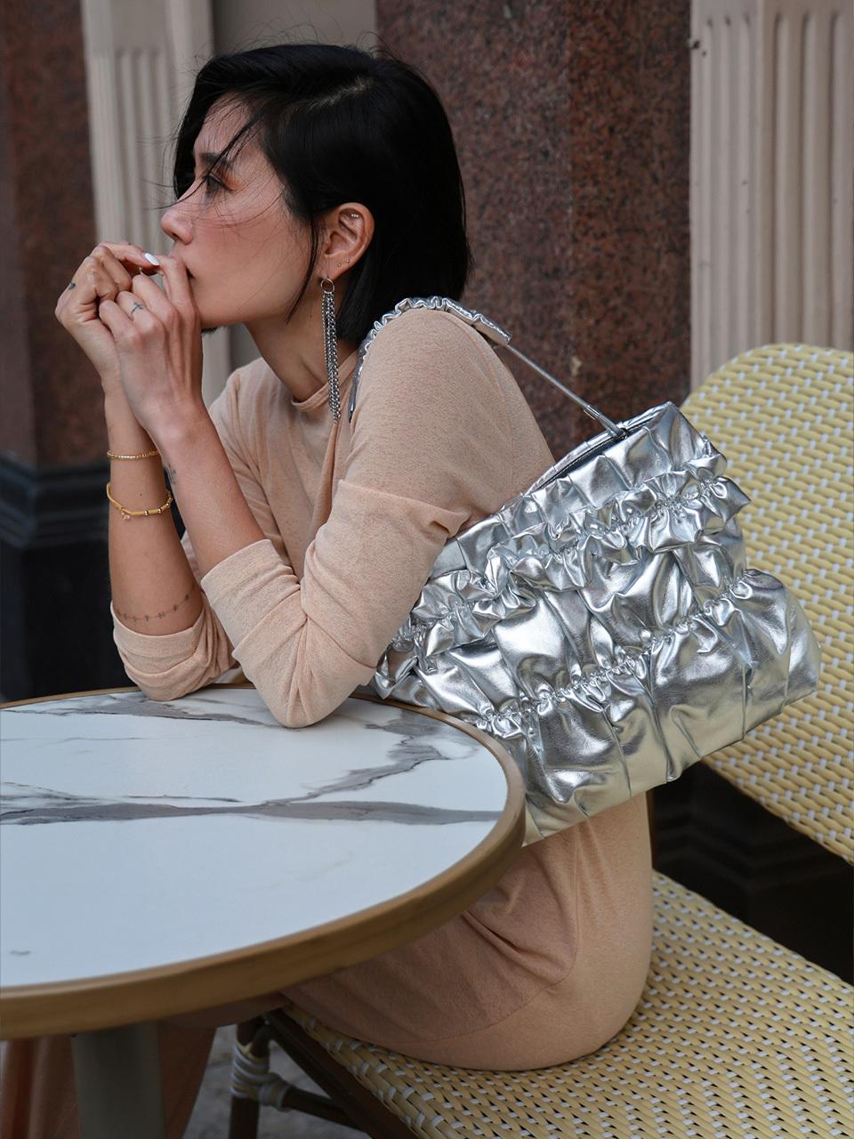 KWANI Tate Ruched Bag Small Silver + Tate Strap