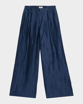L & apos;AGENCE Allanah Crinkled Linen Wide-Leg Pants